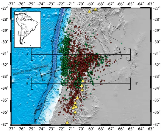 Fig. 2.10: Sismicité locale utilisée pour la tomographie des temps d’arrivée des campagnes OVA99, CHARSME