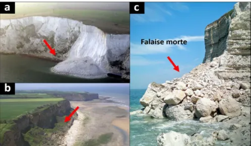Figure  18.  Exemples  des  falaises  ‘‘mortes’’  formées  après  un  effondrement  gravitaire