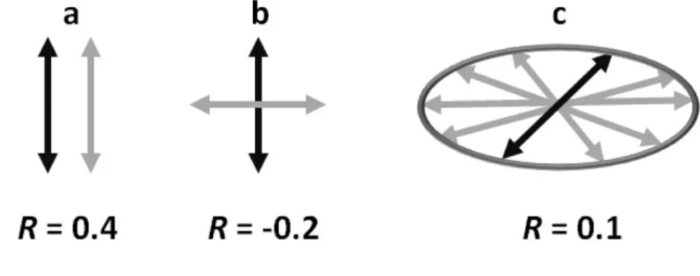 Figure  2  The  fluorescence  anisotropy  r  provides  information  about  the  angle  formed  between  the  transition  dipoles  related  to  photon  absorption  (black)  and  photon  emission  (grey)