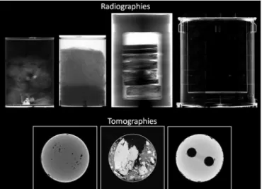 Fig. 14. Examples of X-ray radiographies and tomographies on packages of different diameters.