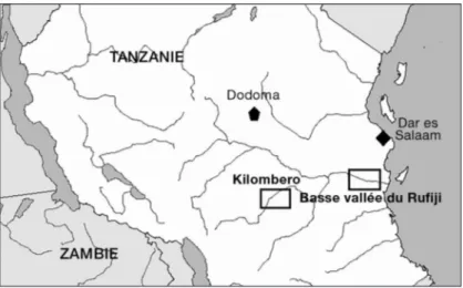Figure 3.1. Localisation des régions étudiées, dans le bassin du fleuve Rufiji.