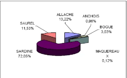Figure 4 : Proportion des espèces dans les captures (source DPRH 2004).