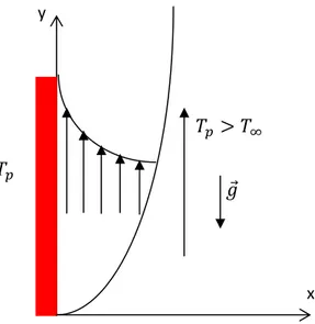 Fig. II.2. Convection thermique pure le long d’une plaque verticale.