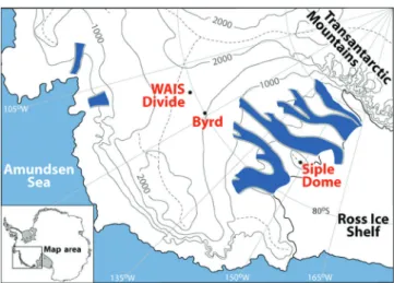 Fig. 1. Map of West Antarctica showing the WAIS Divide ice-core drilling location. The ice at the WAIS Divide ice-core site is