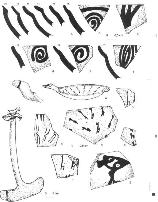 Figura 6. Platos, escudillas y material de tradición Inka. (I) Platos y escudillas de Forma G: a) fragmentos de bordes, de estilos b-e) Chilpe-Carangas, f) Pacajes; (II) Platos y escudillas zoomorfas, de estilo a-f) Pacajes, g)  Inka-Lupaca; y (III) Tupo d