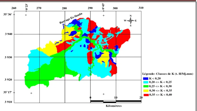 Figure 21: Distribution des classes d’érodibilité des sols et des marnes 