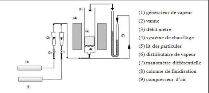 Figure IV.5 : Schéma générale de système de fluidisation par l’air et la vapeur d’eau   IV.6.Méthode de caractérisation 