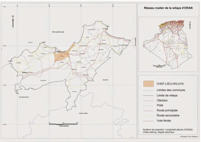 Figure n°2 : carte du réseau routier de la wilaya d’Oran.