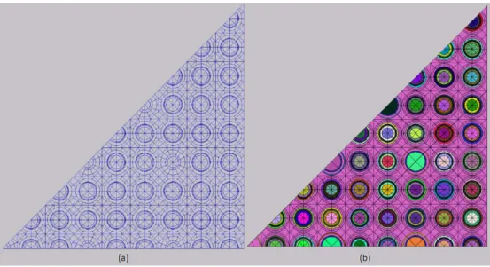 Fig. 2 : APOLLO2 (a) and APOLLO3 ®  (b) spatial meshes for PWR 17x17 assemblies  To calculate axial reflectors self-shielded cross sections, we first do a calculation of a  fissile  sub-assembly  and  generate  its  homogenized  (but  not  collapsed)  cros
