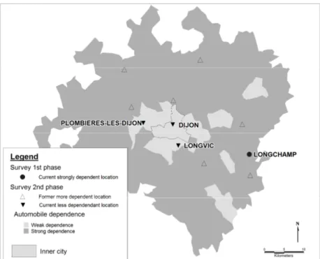 Figure 1 : Car-dependent areas surveyed in the Dijon area  