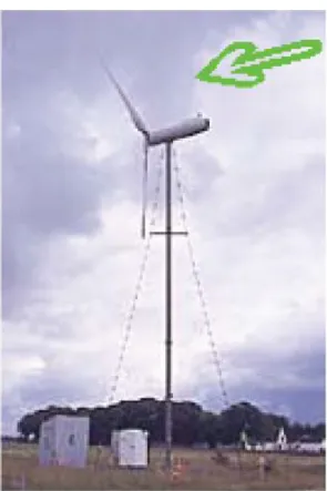 Figure I-9 : petite éolienne sous le vent de 22KW avec pylône léger haubané  