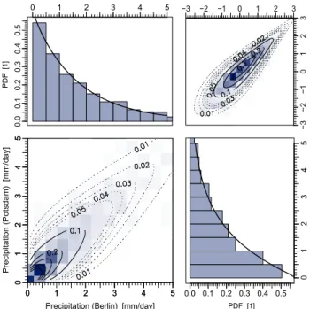 Fig. 5. Bivariate distribution of average daily precipitation at station Berlin and Potsdam (see text)
