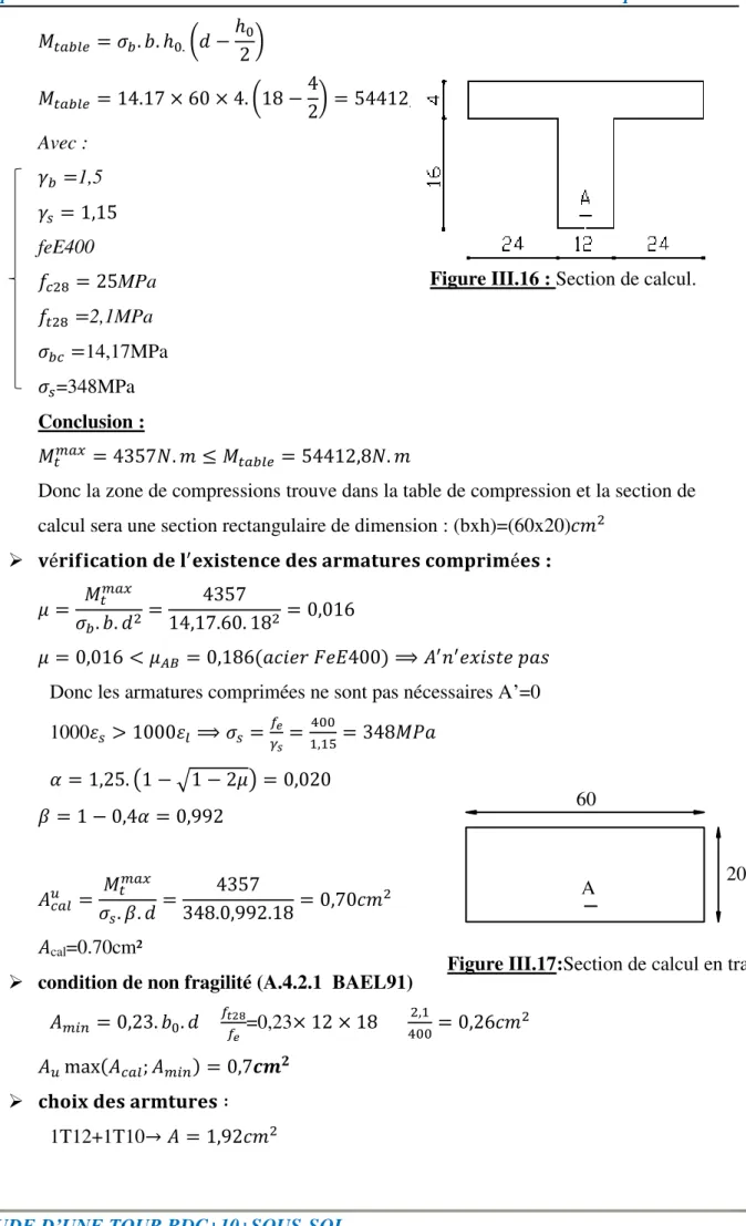 Figure III.17:Section de calcul en travée. 