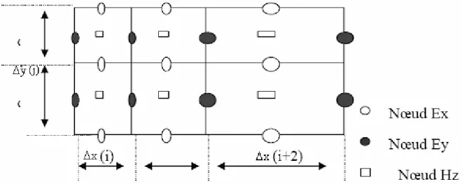 Figure II.9 : Disposition des nœuds électriques et des nœuds                        magnétiques dans le plan (xOy), pour  