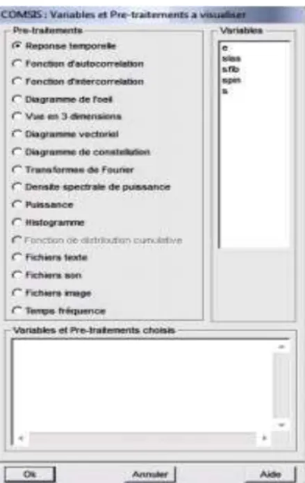 Figure 3.6 : Fenêtre variables et prétraitement à visualiser.