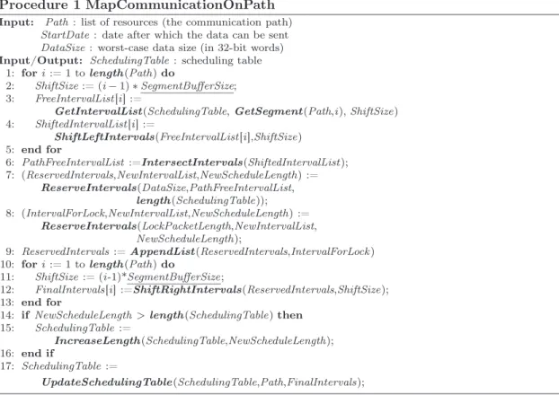 Fig. 6 presents a (partial) scheduling table produced by our mapping routine. We shall use this example to give a better intuition on the functioning of our algorithms