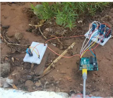 Figure 3.16: Datalogger sur le sol arrosé et sous la plante à pendant le soir. 