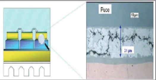 Figure I.23Exemple de fissuration du joint de brasure entre la puce et l’isolant [27]