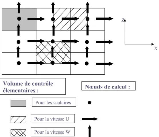 Figure IV.3 : Volumes de contrôle élémentaires dans le cas bidimensionnel. 