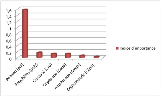 Tableau 02 :  Indice d’importance et fréquence des proies identifiées dans 35 contenus  Stomacaux de scomber japonicus  dans un site d’étude Mostaganem