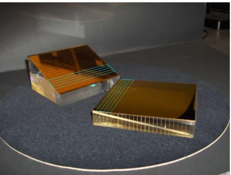 Fig. 2. Stepped mirrors: tall step mirror (left) and small step mirror (right). The edges of some steps have been emphasized in cyan