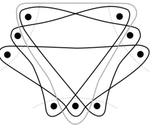 Figure 2.6: A realisation of K 1 + K 3 as an induced subgraph of G 3×3