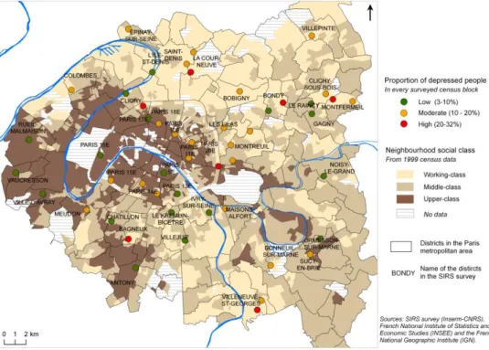 Figure 1. Spatial disparities in depression in the Paris metropolitan area in 2005.