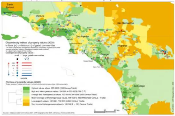 Figure 3 : Discontinuities of property values between gated communities and abutting neighborhoods.