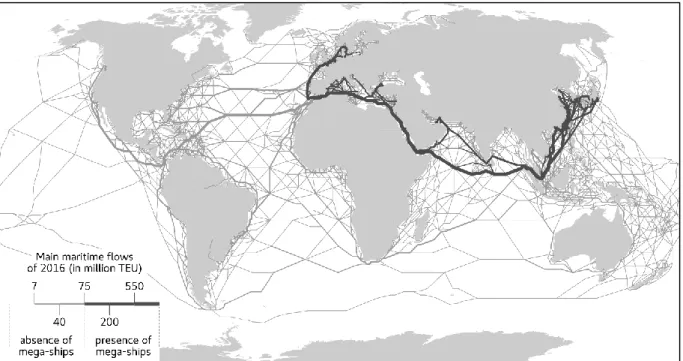 Figure 1: Mapping the presence of mega-ships in the global container shipping network 