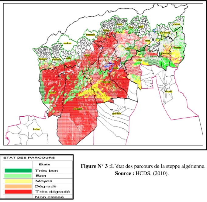 Figure N° 3 :L’état des parcours de la steppe algérienne. 