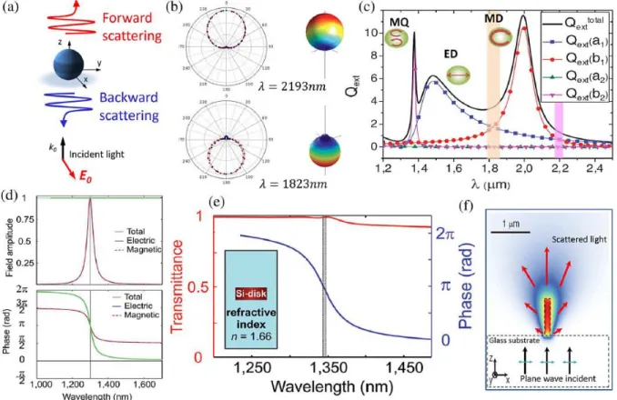 Figure 1-13 (a) Schéma représentatif des propriétés de diffusion et rétrodiffusion d’une particule diélectrique micrométriques