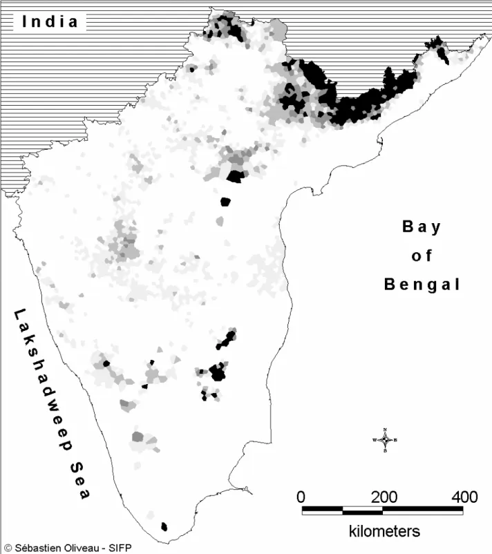 Figure 9: Smoothed tribal share in South India, 1991 