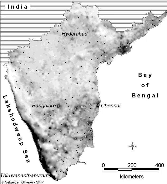 Figure 10: Map of urban densities and networking in South India 