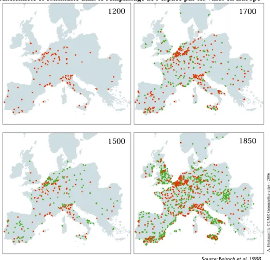 Figure 1 : Ancienneté et continuité dans le remplissage de l’espace par les villes en Europe 