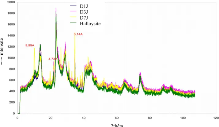 Figure III.6: Diffractogrammes des échantillons intercalés par  l’acétate de sodium pour différents temps de contact