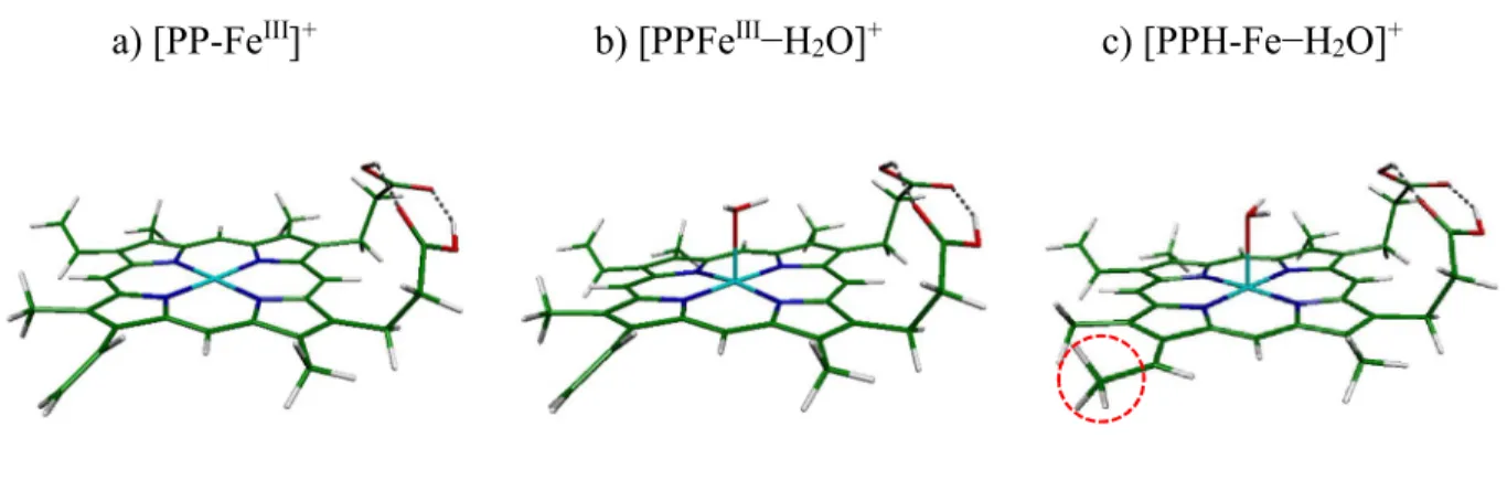 Figure 6: Optimized structures for the most stable spin state of ferric heme complexes