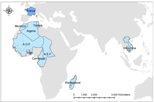 Figure 1 — Colonial territories present in our data 