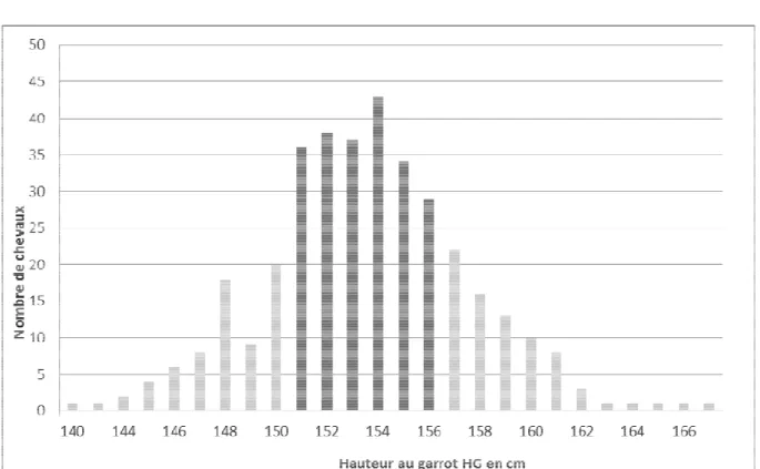 Figure 8 : Distribution des chevaux en fonction de la hauteur au garrot (cm) : 