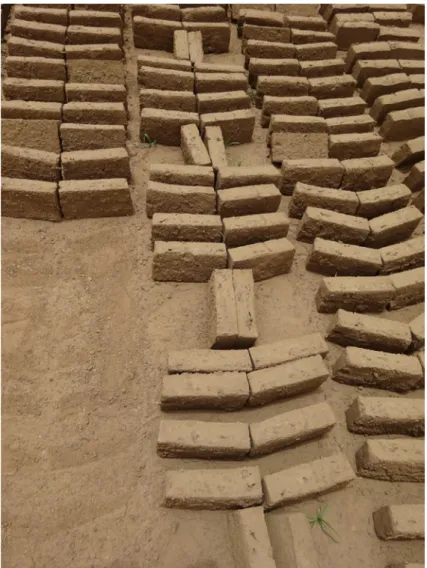 Figure 5. Briques en cours de séchage posées sur la tranche 5 juillet 2018, île de Tuti, Khartoum.