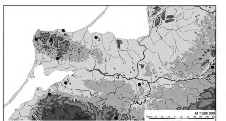 Fig. 1. Finds in the Danubian tradition of the Hun and post-Hun period: 1 — Warengen / Kotelnikovo;  