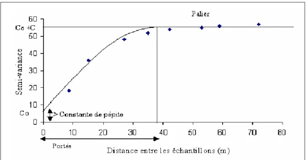 Figure 26. Semi-variogramme théorique (modèle sphérique) (Quenum, 2009). 