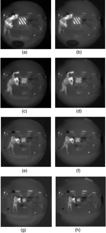 Fig. 11. Subimages acquired at distance (a) D  1.20 m, (c) D  1 . 60 m, (e) D  2 . 20 m, (g) D  2 