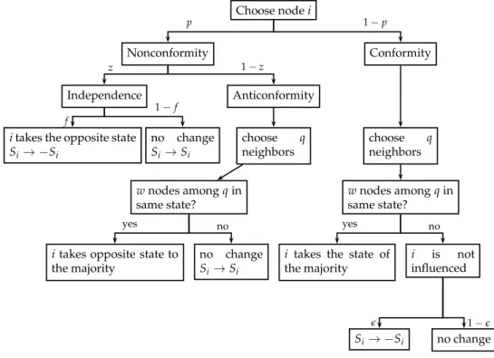 Figure 3. The q-voter model with nonconformity (adapted from [42])