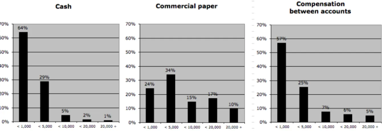 Fig. 2: Proportion of transactions by means of payment and value of transaction in the Gradis firm,   June-Aug