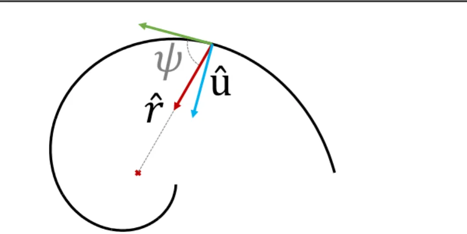 Figure 3.16: ˆ u and v ˆ can be linked to the radial r(θ) and longitudinal component z(θ) of the central paths