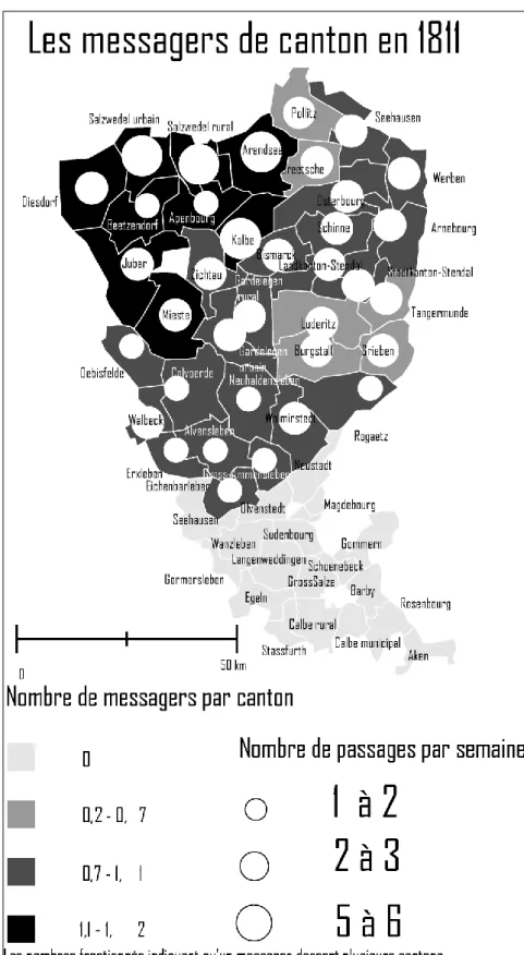 Figure 39 Les messagers de canton du département de l'Elbe en 1811 