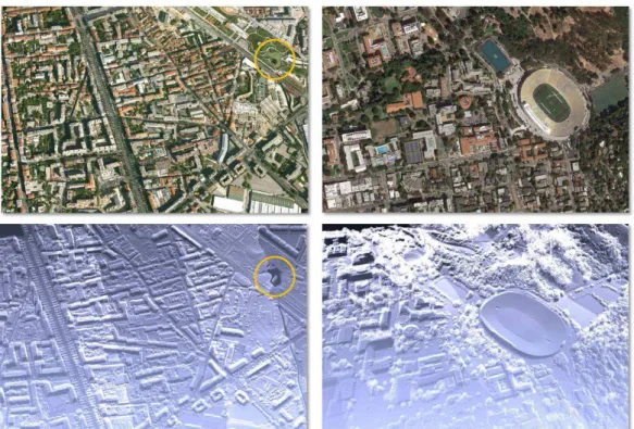 Figure 1.3: Aerial imagery. The rst row shows the aerial pictures of Marseille, France, and the University of California campus in Berkeley, California, USA
