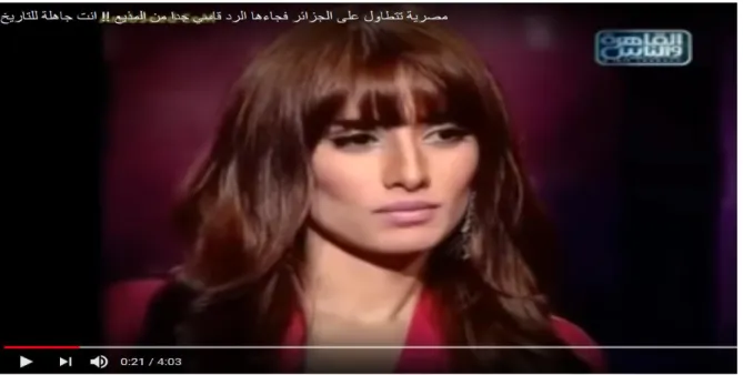 Figure 02: an Egyptian Actress in a Talk Show (ALQahira and the People) 3 Van  Dijk  (1998a)  finds  a  set  of  characteristics  to  ideology,  being  an  apparatus  that  makes a system of beliefs that induces background knowledge, as was marked in the p