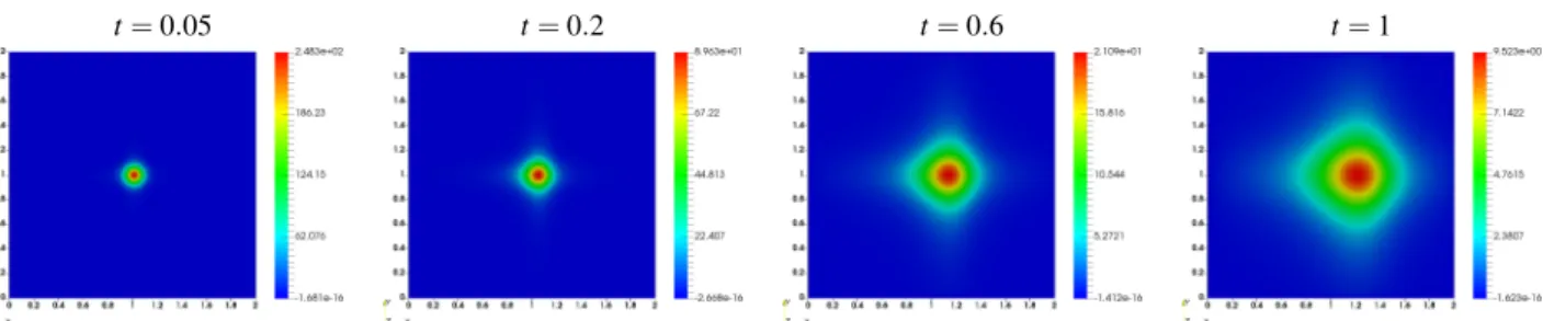 Figure 4: Global views of the solutions to Eq. (1) equipped with the same parameters as for Fig.3, and showing (a) time evolution and (b) iso-levels issued of LBM and RW.