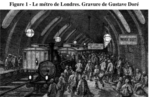 Figure 1 - Le métro de Londres. Gravure de Gustave Doré 
